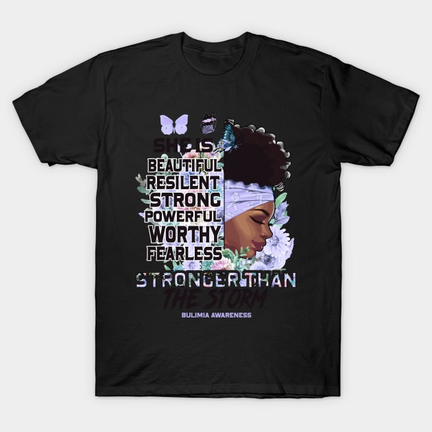 Bulimia Awareness Black Girl Stronger than the storm Support Gift T-Shirt by Benjie Barrett